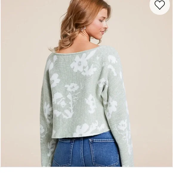 Sage Green Floral Long Sleeve Sweater Top XS - Buckle Willow & Root - Picture 2 of 4